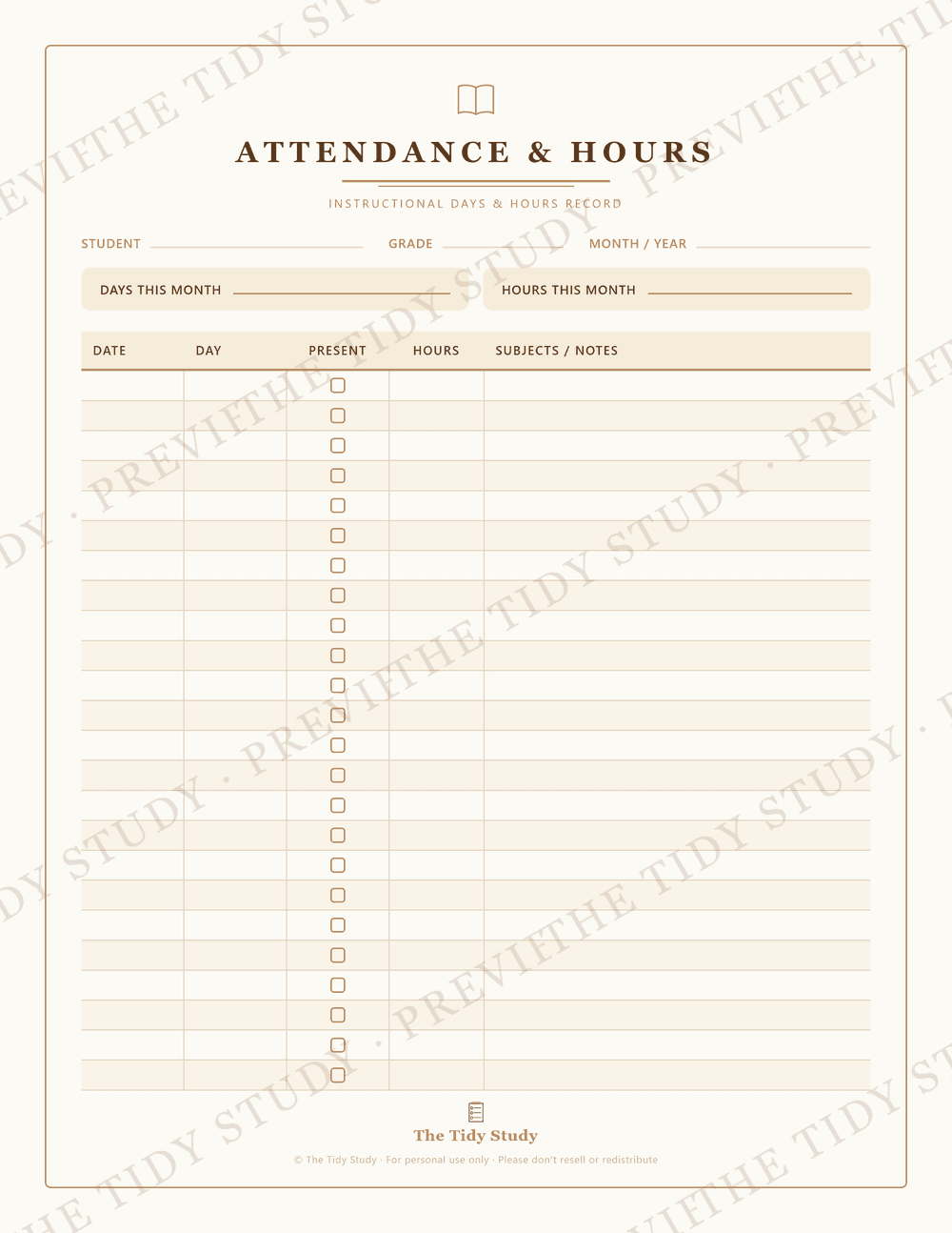 Attendance & Hours Tracker, Original