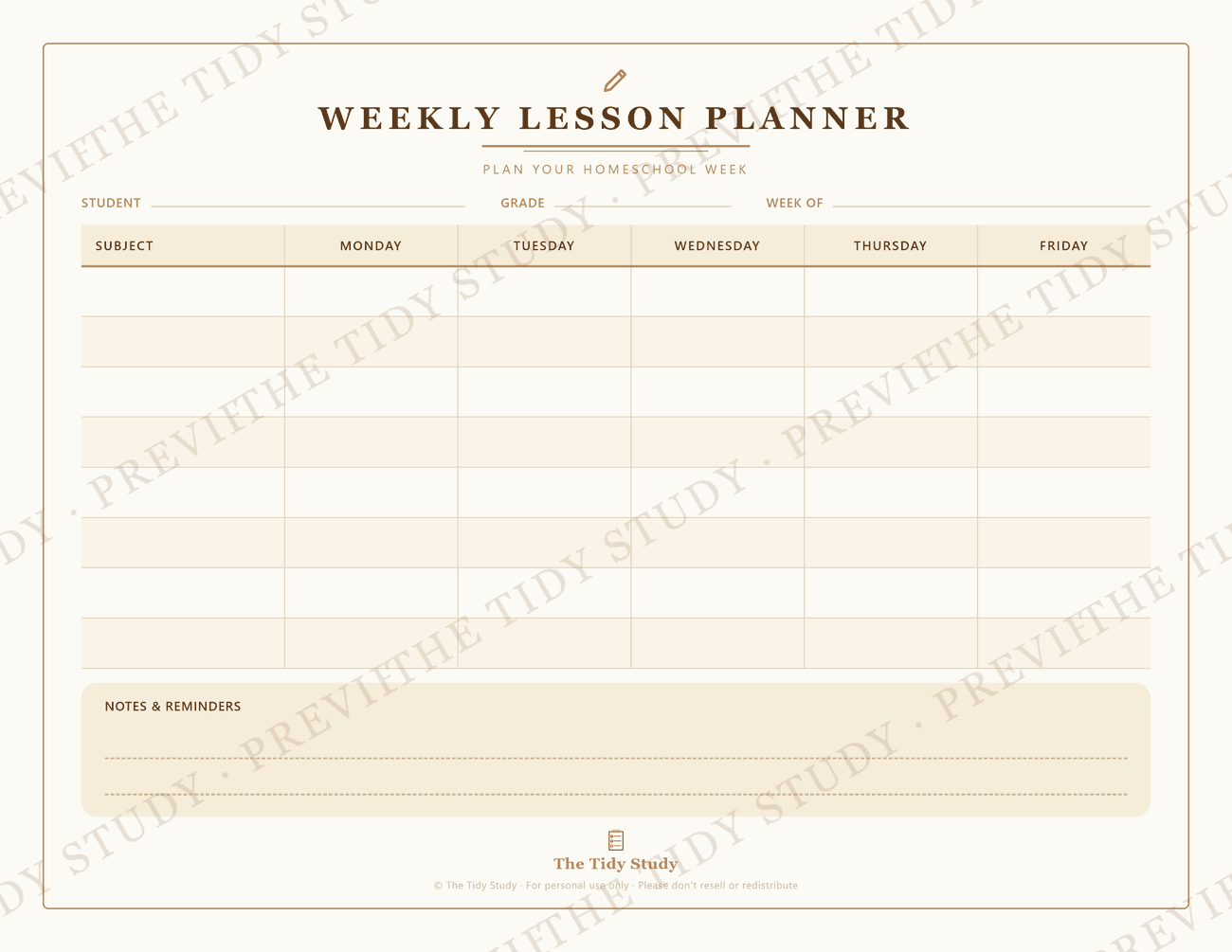 Weekly Lesson Planner